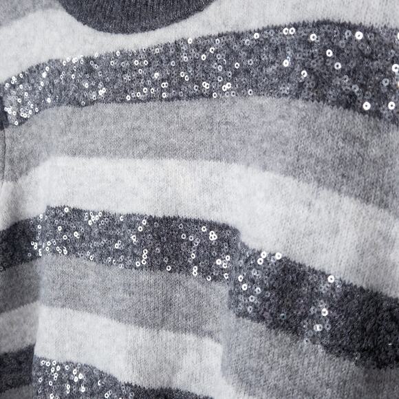 Halogen Women’s Sweater Soft Glam Holiday Grey Stripe Sequin Knit Stretch XXL - Picture 5 of 10